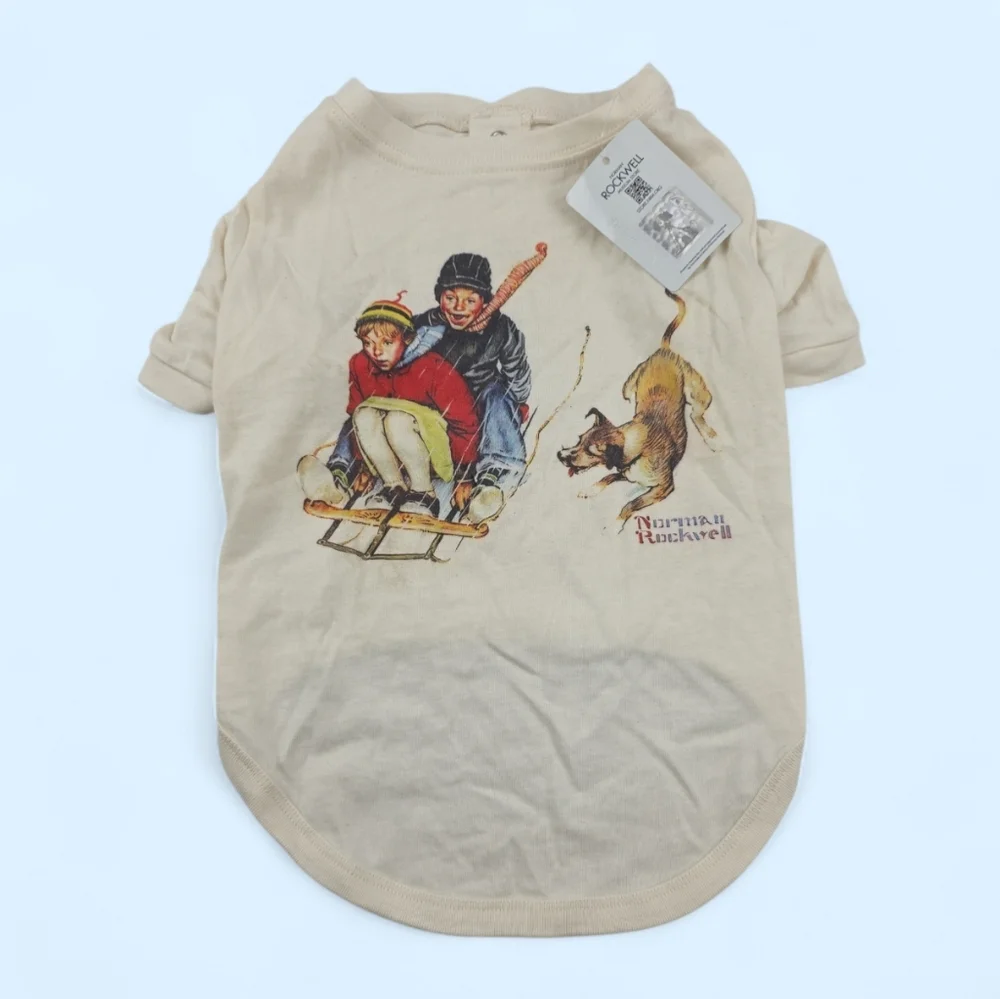 NWT‎ Norman Rockwell Med Dogs  Beige Shirt 100% Cotton B79